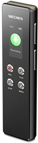 MECHEN Registratore vocale digitale da 128 GB, registrazione one-touch, controllo vocale, 1536 kbps, registratore vocale portatile con microfono, USB C, per interviste, classi/riunioni (V01)