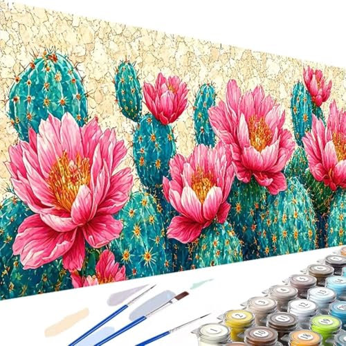 Wanziho Blume DIY Malen Nach Zahlen Erwachsene Kaktus Malen Nach Zahlen Bild, Malen-Nach-Zahlen Erwachsene Groß DIY ölgemäLde Kit für Anfänger, Knitterfreie Leinwand 60x120cm (Ohne Rahmen) 9-a