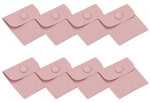 PATIKIL 8 x 8 tum smyckepåse, 8 st mjuka sammetspåsar med tryckknapp bärbar förvaring för ringar halsband armband örhänge klocka, rosa