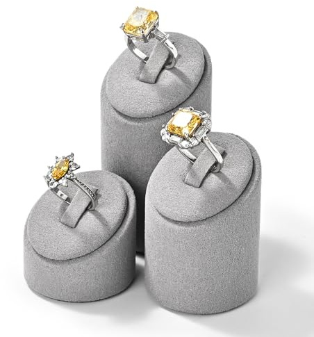 Oirlv Mikrofaser 3 teiliger Ringständer,Ring Organizer,Halter für Ring,Messe Display(Grau)