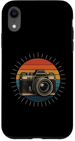 Appareil photo rétro motif rayures coucher de soleil pour photographes Coque pour iPhone XR