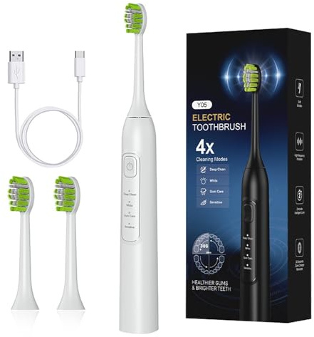Brosse à Dents Électrique Sonique,42000vpm Avec 2 Têtes de Brossage,5 Modes de Sélection,1200mAh,Dure 120 Jours,Minuteur Intelligent de 2 Minutes, Étui de Brosse à Dents de Voyage,Noir/Blanc (White)