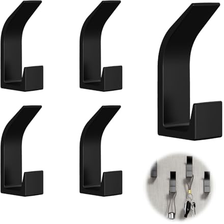 tiyiyok 5 Pezzi Appendiabiti da Parete Senza Foratura, Ganci Adesivi Bagno e Porta Strofinacci Cucina, Set Porta Asciugamani Bagno Adesivo per Armadi Camere, Nero
