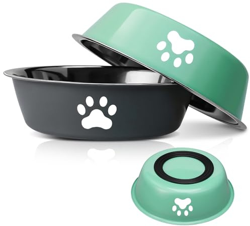 2 Stück Hundenapf Edelstahl Fressnapf Hund 860ml, Hundenapf Kleine Hunde, Futternapf und Trinknapf mit Rutschfestem Silikonboden für Kleine Mittelgroß Hunde und Katzen