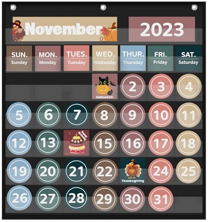 Calendrier mensuel de poche pour la salle de classe, avec 88 cartes, jours de la semaine imprimés, matériel indispensable pour les enseignants qui s'adapte à tous les établissements scolaires (noir)