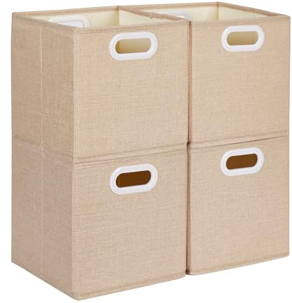 Mangata Aufbewahrungsbox 30x30x30 cm, faltenfrei Stoff Aufbewahrungskörbe für Kleiderkörbe, Körbe, Truhen, Spielzeug (4 er, Helles Khaki)