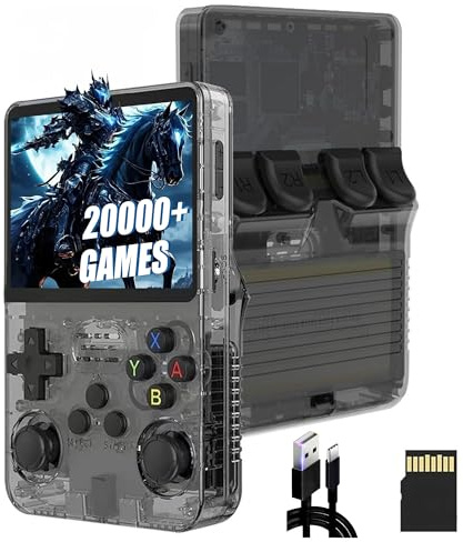 QISHENKOLA R36S Console di gioco portatile retrò, schermo IPS da 3,5 pollici, 640 x 480 pixel, sistema Linux, compatibilità con diverse lingue, memoria da 64 GB, oltre 20.000 giochi (nero)