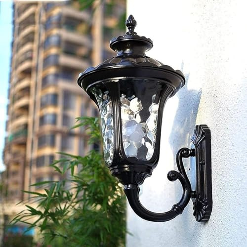 Lampade a parete Sconcetti vintage esterno impermeabile in alluminio portico giardino decorazioni villa decorazioni da parete arco arco corrugata in vetro crepuscolo luce murale (OneColor, 48 cm)