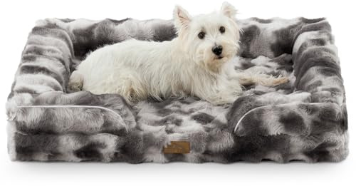 COZY KISS Orthopädisches Hundebett aus Kunstfell, Hundebett Grosse Hunde, Sofa mit Hochstützendem Schaumstoffpolster und Wasserdichtem Bezug, rutschfest, Weich, Warm, Waschbar, C-förmig Größe L