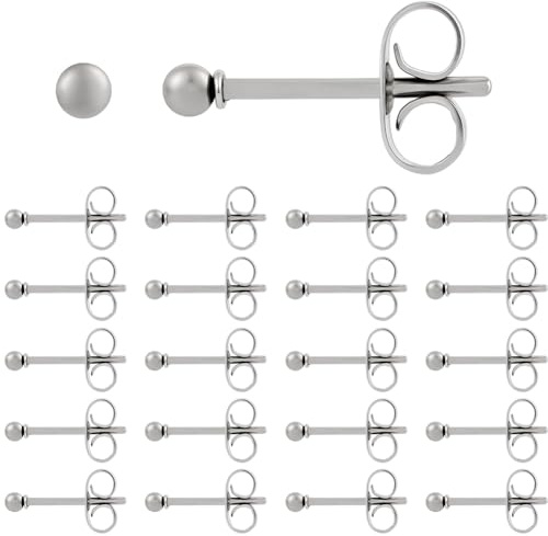 Beebeecraft 1 Scatola da 100 Pezzi di Orecchini A Perno A Sfera per Donna 304 Orecchini A Perno Piccoli in Acciaio Inossidabile Argento Regali per San Valentino e Festa della Mamma (Palla: 2mm)