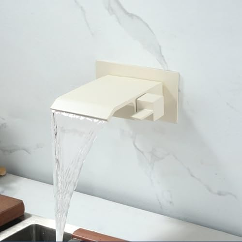 XDSMB Armatur Badezimmer Waschbecken Wasserfall Kaltwasserhahn Wandmontage Einzelloch Wandanschluss 1/2 Zoll,Milch Weiß