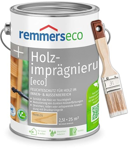 RemmersSet Holzimprägnierung [eco] – Holzschutz Imprägnierung & Grundierung für Innen- & Außenholz, Vorbehandlung für Lasuren & Farben + Hardy Pinsel – Bandloo Set (Farblos, 2,5 L)