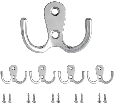 SZWLJ 5 stycken dubbel klädkrok, silver metall dubbel gaffel vägghängare, klädhängare för upphängning av kläder, handdukar, lämplig för sovrum, badrum.