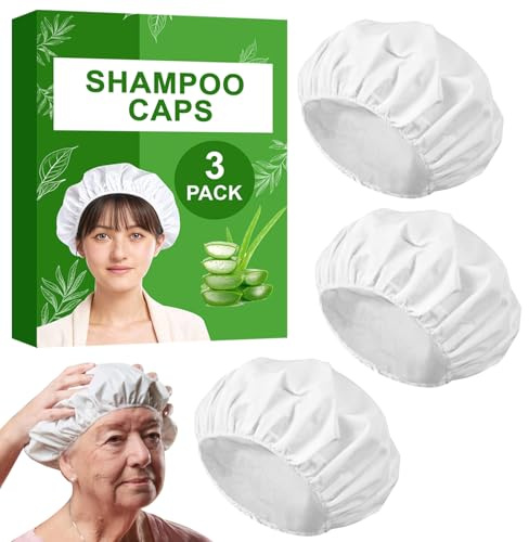 Lot de 3 bonnets de shampoing sans rinçage - Lavables sans eau - Passent au micro-ondes - Pour personnes âgées, voyages, camping, soins à l'hôpital