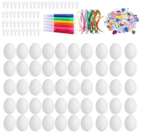 lopituwe DIY Bastelset Ostereier, 50 unbemalte Eier, Bastelmaterial für kreative Projekte und Schulveranstaltungen, Bastelbedarf für den Kindergarten