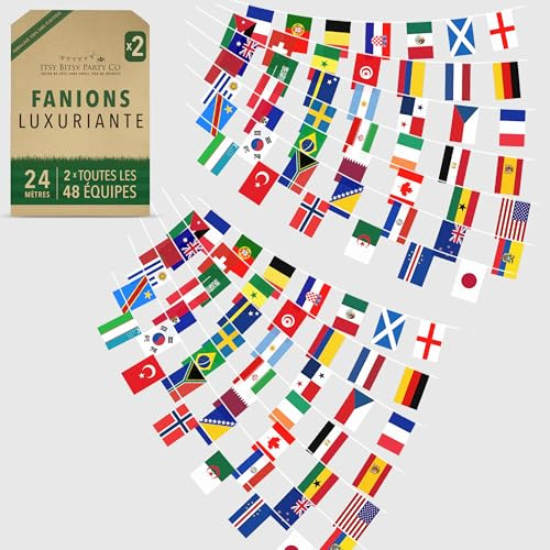 Premium Wiederverwendbare Fussball WM 2026 Fanartikel - Alle 48 Länderflaggen (x2) WM Deko 2026, Weltmeisterschaft Wimpelkette - Aus dem TV bekannt, 100% Premium-Polyester (2er-Pack: 24m,96 Flaggen)
