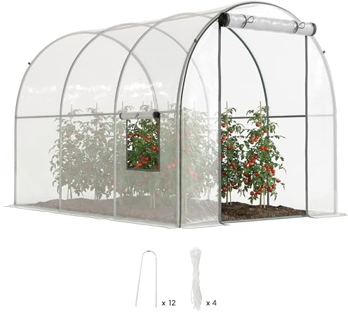 Outsunny Tunnel trädgårdsväxthus med förstärkt rörformad ram, golvyta 6 m², blixtlåsdörr 2 rullbara fönster, tomatväxthus, 3 L x 2 l x 2 H m - transparent