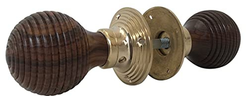 Türknauf-Set aus Holz in Bienenstock-Form, Messing, Hartholz, viktorianischer Stil, Rosenholz