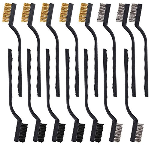 Afunta Lot de 15 brosses métalliques avec manche incurvé en acier inoxydable Laiton et nylon pour nettoyage de soudure et de rouille 5 pièces par type