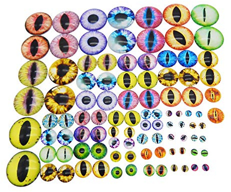Julie Wang, Cabochons mit rundem Glasdrachenauge und verschiedenen Mischgrößen, für Puppenherstellung und Schmuck, 6 mm, 8 mm, 12 mm, 18 mm, 25 mm, 100 Stück