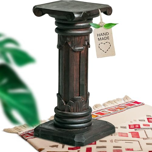 livasia edle Blumensäule Holz im Antik-Look – 40cm – Dekosäule aus Albiziaholz, Handgefertigt, Nachhaltig und Einzigartig aus Bali, Perfekt für Wohnzimmer, Flur oder Garten (Braun)