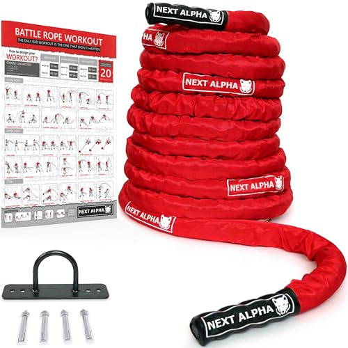 Next Alpha Battle Rope, 38mm/50mm, 9m/12m/15m, Schutzhülle, Wandanker, Workout Instruction Poster
