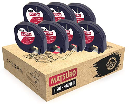 Matsuro Original | Kompatibel Kunststoff-Etiketten Schriftband Ersatz für DYMO LetraTag 91201 91221 S0721660 S0721610 Schwarz auf Weiß (12 mm x 4 m | 7-er PACK)