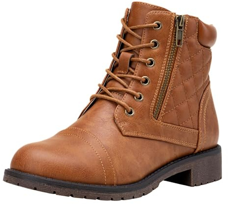 Vepose Women's Combat Ankle Boots, Comfortable Short Booties, 903 - Yellow Brown, Size 8 US - with Buckle Strap (CJY903 yellow brown01 08)