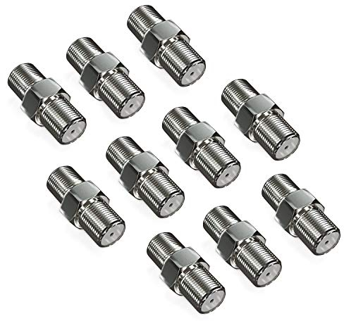 deleyCON 10 Piezas Sat Adaptador Conector Cable Coaxial Extensión 2X F-Socket Niquelado para Cable Satélite Sistemas BK