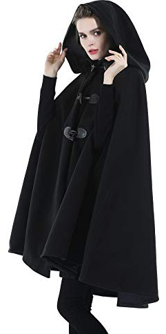 BEAUTELICATE Femme Cape à Capuche Courte Manteau Poncho Laine Chaude de Automne Hiver Costume de Noël Halloween Medievale Carnaval Cosplay(Taille Unique, Noir)