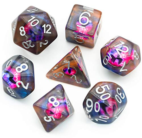 World of Dice - Demon Eyes Edition - 7tlg. polyedrisches Würfelset für Pen & Paper, Rollenspiel-Würfel, D20 bis D4, Würfel Set für DND, DSA, UVM. (Würfelset)