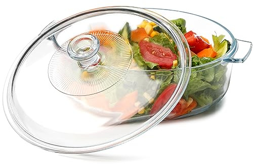 NUTRIUPS Cacerola pequeña de 1,7 L con tapa, apta para horno, 20 cm, de vidrio cubierto con tapa