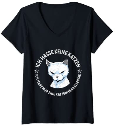 Damen Allergie Katzen, Katzenhaarallergie, Katzen Spruch T-Shirt mit V-Ausschnitt