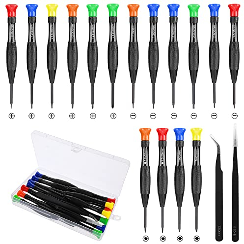 Juego de destornillador magnéticos pequeños para reloj, juego de destornilladores Phillips Torx estrella micro ranurados y pinzas en diferentes tamaños para reloj