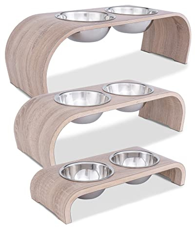 MilaCasa Hundenapf Futterstation - 2er Futternapf Hund erhöht - Doppel Fressnapf Hunde - Hund - Wassernapf Hunde Doppelnapf - Dog Feeding Station (L, Eiche)