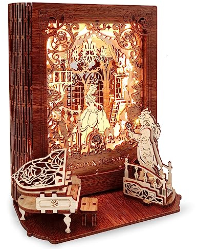 FUNPOLA Beauty and the Beast 3D Puzzle Night Light - Gifts 3D LED Puzzle - Building Wooden Model Storybook Night Light Home Decoration for Children and Adults (Beauty and the Beast)