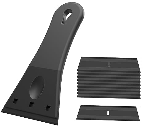 EHDIS Plastic Scraper with 10 Razor Blades - with Bigger Handle and Blades(Time-Saving), Sticky Stuff Remover, Decal Remover, for Remove Label, Glue, Black