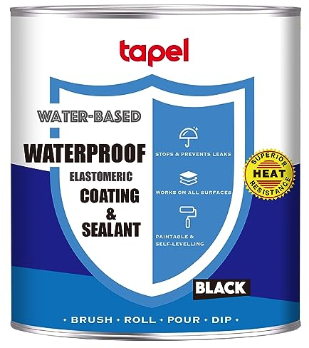 Tapel Water-Based Liquid Rubber Waterproof Sealant - Black 710ML - Waterproof Rubber Paint Indoor & Outdoor Coating Sealant for Leaks, Cracks & Roof Repair - Easy to Apply