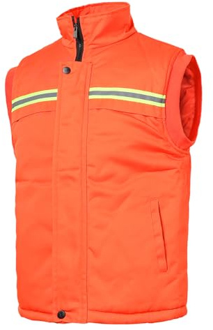 Yukirtiq Herr Hi Viz synlighetsjacka arbetskläder vadderad väst vinter arbetskläder väst kroppsvärmare ärmlös arbetsrock Hi Vis kroppsvärmare för män, Orange, M
