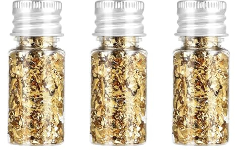 MEZOKUCEL 3 bottiglie di schegge di foglia d'oro (oro) | schegge di foglia d'oro, per decorazione di torta, carta stagnola decorativa multifunzionale