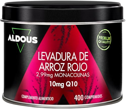 Levadura de Arroz Rojo Coenzima Q10 Baja tu Colesterol - 400 Comprimidos - Función Normal del Corazón - Para Más de 1 Año - 2,99 mg de Monacolina Pura - Libre de Citrinina - Monacolina K - ALDOUS