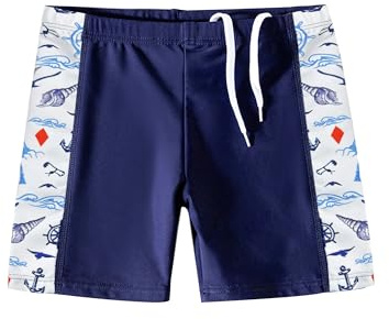Maillot de Bain Enfant Garcon, Short de Bain Garcon, Boxer de Bain 1 Pièce (FR/ES, Âge, 6 Ans, 7 Ans, Taille Normale, Bleu + Blanc)