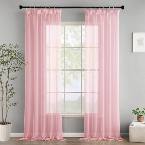 Woaboy Tende per Interni Finestre Voile Trasparenti con Fettuccia Tende a Panello Morbidi Moderne per Camera da Letto Soggiorno 2 Pezzi 140x225cm Rosa