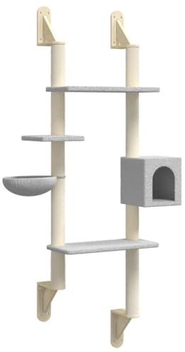 vidaXL Kratzbaum Wandmontage, Kletterbaum mit Kratzsäule Katzenturm, Katzenkratzbaum mit weichem Plüsch, Katzenbaum Spielbaum, Hellgrau