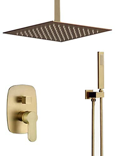 JDSHFEN Duschsystem, Badezimmer Luxus Gebürstetes Gold 10 Zoll Decken Regendusche System Mischbatterie Set, System Luxus Duschset Dekoration
