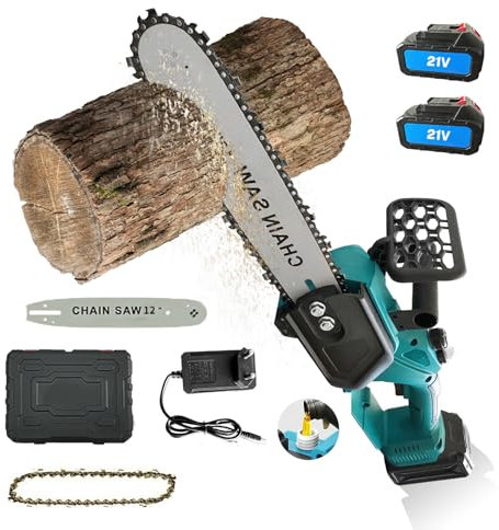 Tronconneuse a Batterie 12 Pouces, 1500W Tronçonneuse Électrique sans Fil, 2 batteries, Lubrification Automatique, avec verrouillage de sécurité, pour la Coupe du bois, l'élagage le Jardin (A)