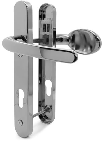 TSS Polished Chrome UPVC Door Handle Pair Set, Sprung, 92mm PZ (Centres), Lever Moveable Pad, 122mm Screw To Screw (screw centres), Backplate 245mm x 34mm - Replacement PVC Door Handle in Polished Chr