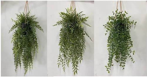 YVONNEYI 3 Stück 50.8/50/48.7cm Hängepflanze Künstlich im Schwarz Topf, Künstliche Hängepflanzen für Balkon Deko, Kunstpflanze Hängend für Wohnzimmer Wand Büro Zimmer Regal Indoor Outdoor Deko