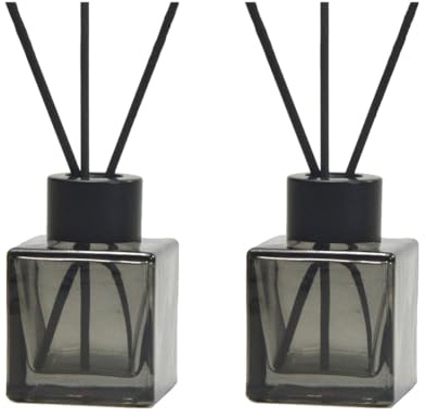 2 barattoli di vetro da 50 ml, vuoti, quadrati, per aromaterapia, accessori per profumo, per fai da te, set di bastoncini di ricambio per diffusori a bastoncini