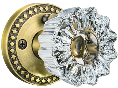 Calzibeno Messing Glastürknäufe Privatsphäre Kristall Türknäufe Innen mit Schloss, Vintage Glastürknäufe Innen für Schlafzimmer Badezimmer, Antik Messing Kristall Türknauf, 1 Packung